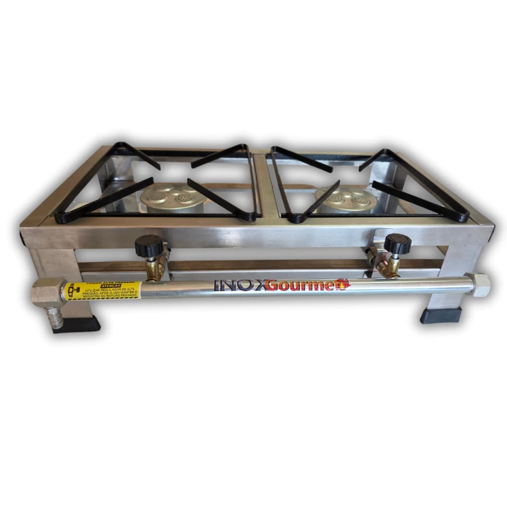 Fogão Alta Pressão 2 Bocas 20x20 Mesa Inox Camping Portátil