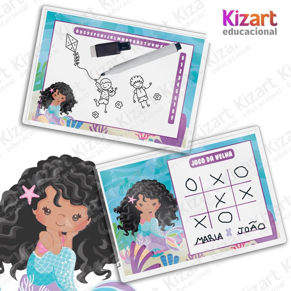 15 Lousa Mágica + Caneta Com Apagador Lembrancinha Festa Infantil Tema Sereia Negra