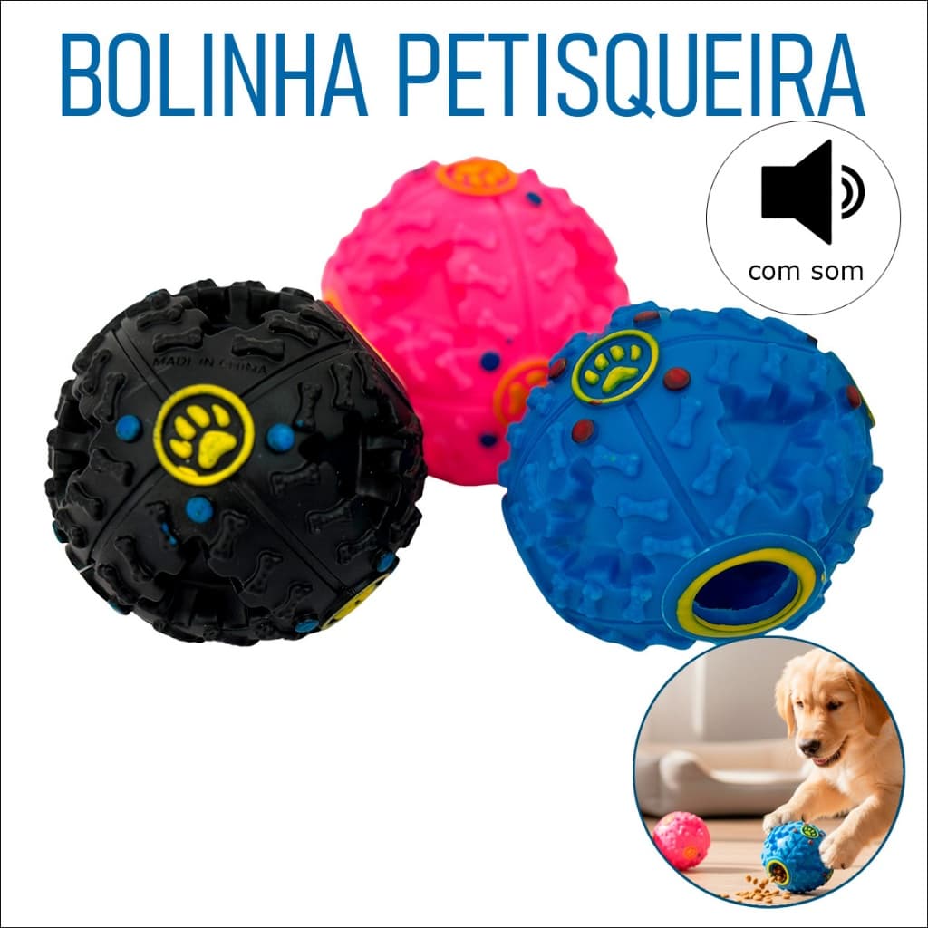 Bola Petisqueira Interativa para Cães | Comedouro Lento Dispenser de Ração | Antiestresse e Estimula o Raciocínio