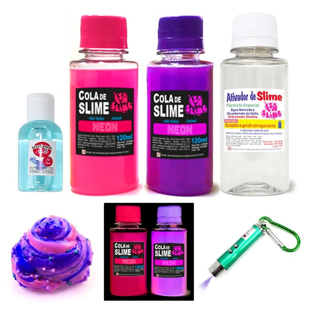 Kit Completo Para Fazer Slimes 3 Colas Neon Isa Slime