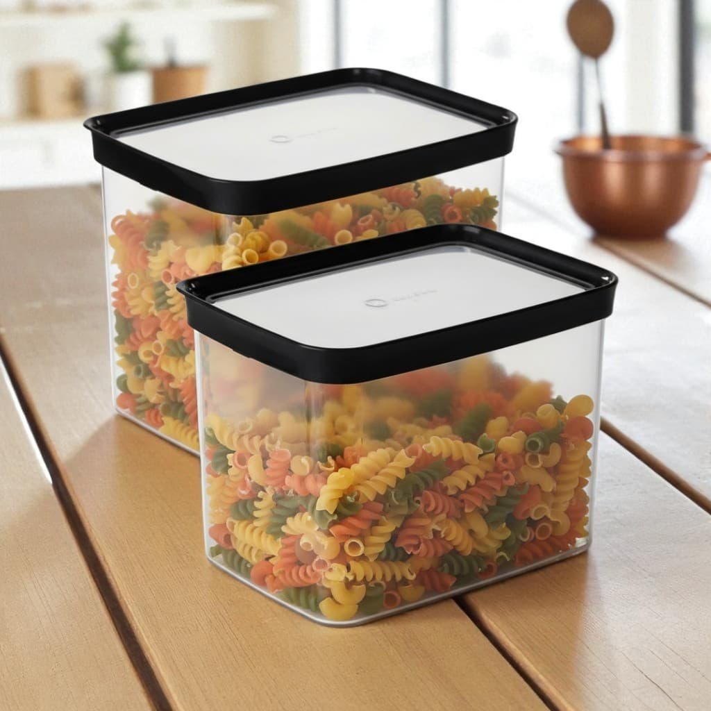 Potes Herméticos para mantimentos Arroz, Feijão, Ração, Empilhável 4000ml - 2 Unidades Tampa Preta