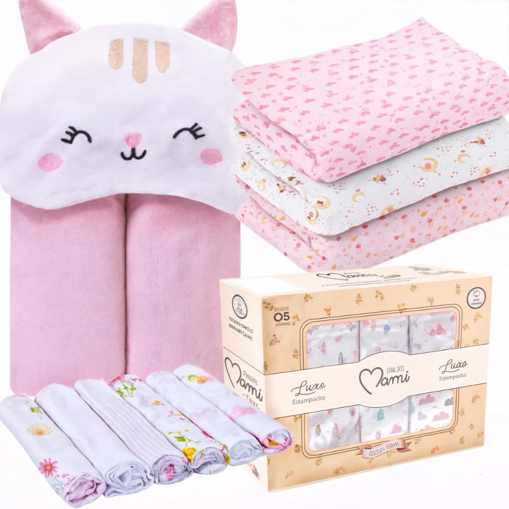 Kit 15 Peças de Enxoval Infantil Premium Toalha Forrada Fralda Cueiro Babete