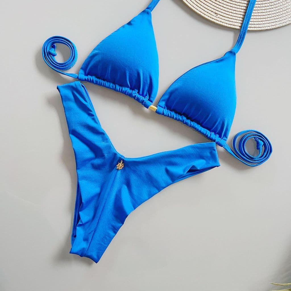 Biquíni Feminino Curtininha Asa Delta Com Bojo Removível Fio Duplo Suplex Premium Moda Praia Verão