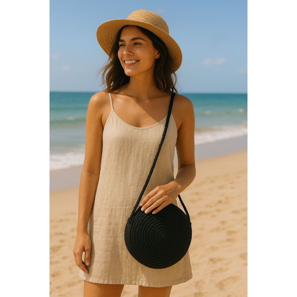 Bolsa Praia Palha Redonda Alça Feminina Verão Espaçosa Piscina Moda Bags Transversal Viagem Veraneio