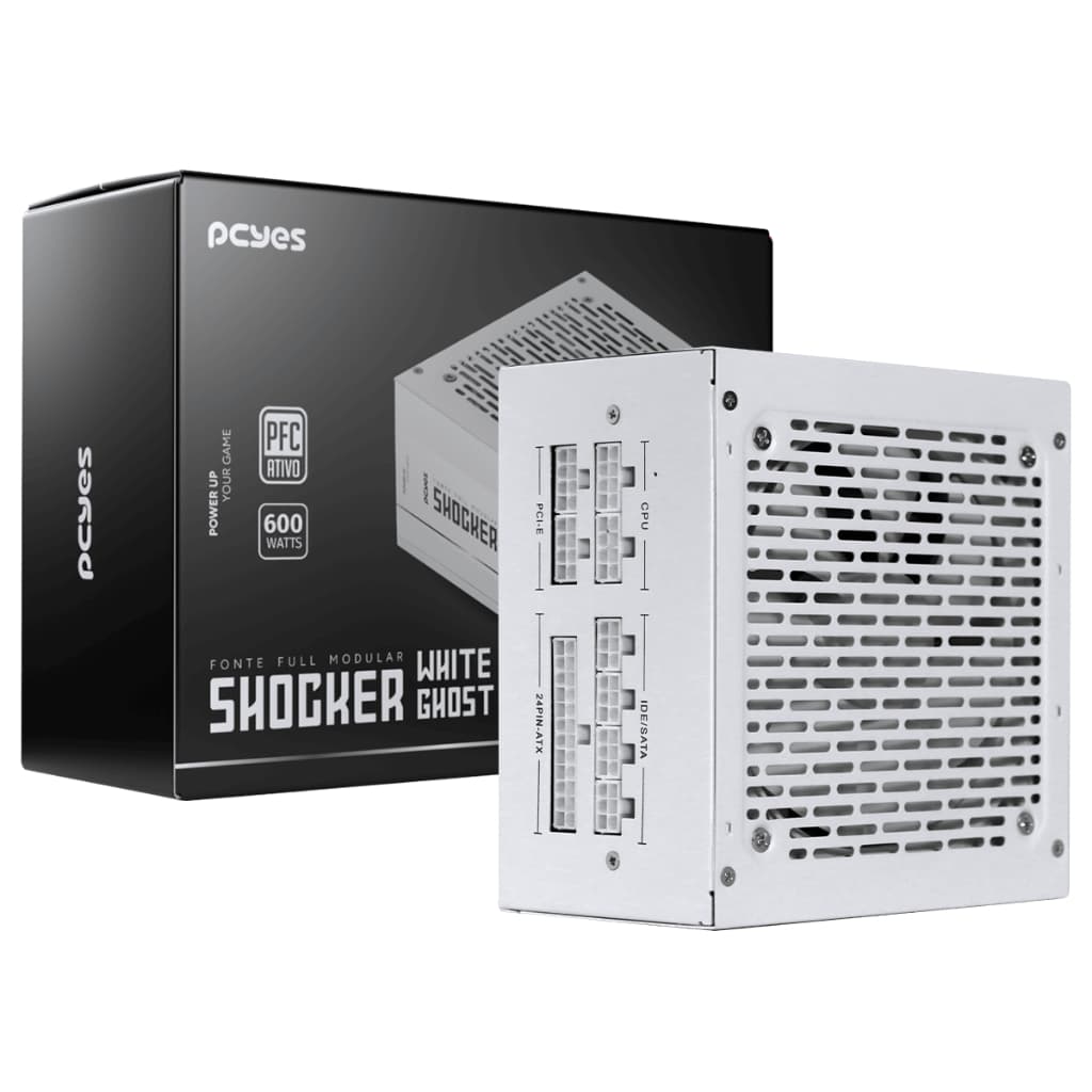 Fonte Gamer Pcyes Shocker Full Modular 600W 80 Plus White - White Ghost - Fm600Wwg