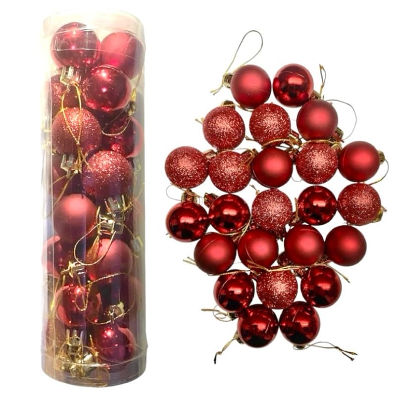 Bola de Natal 24 Bolinhas Vermelhas Decoração de Natal Enfeites Natalinos