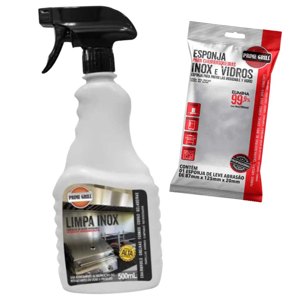 Limpa Inox 500ml Prime Grill - Opções Com ou Sem Esponja