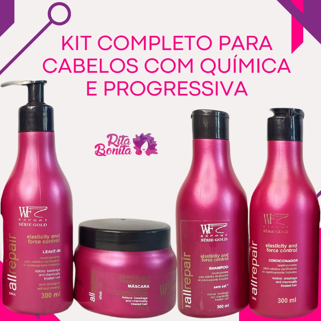 Kit Completo de Hidratação para Cabelos Com Química, Progressiva, Alisamento e Relaxamento 1.150ml
