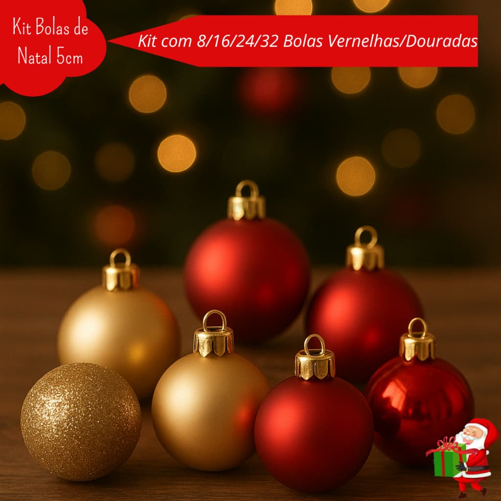 Kit Bolas de Natal 5cm com 8/16/24/32 Bolas Para Enfeites de Árvores Brilhosa Lisa Fosca