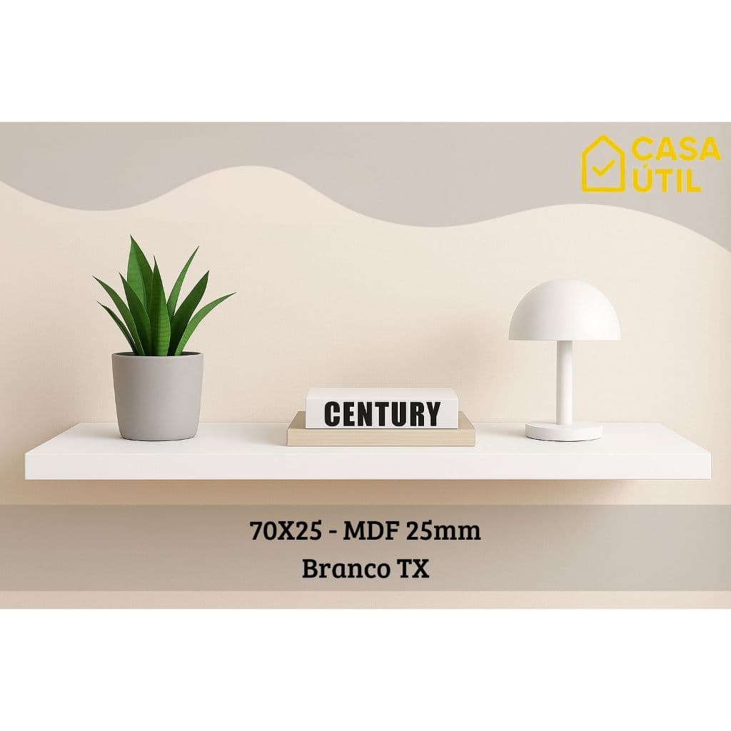 Prateleira 70x25 cm MDF 25mm Branca com Suporte Invisível Reforçado| Sala, Cozinha e Quarto