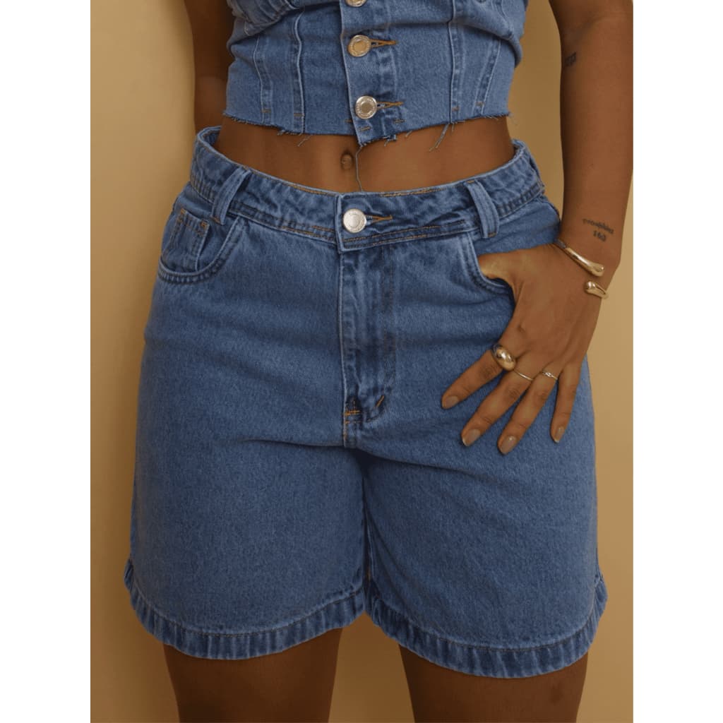 Bermuda Jeans Short Feminino Denim Básico Com Bolso Melhor Qualidade