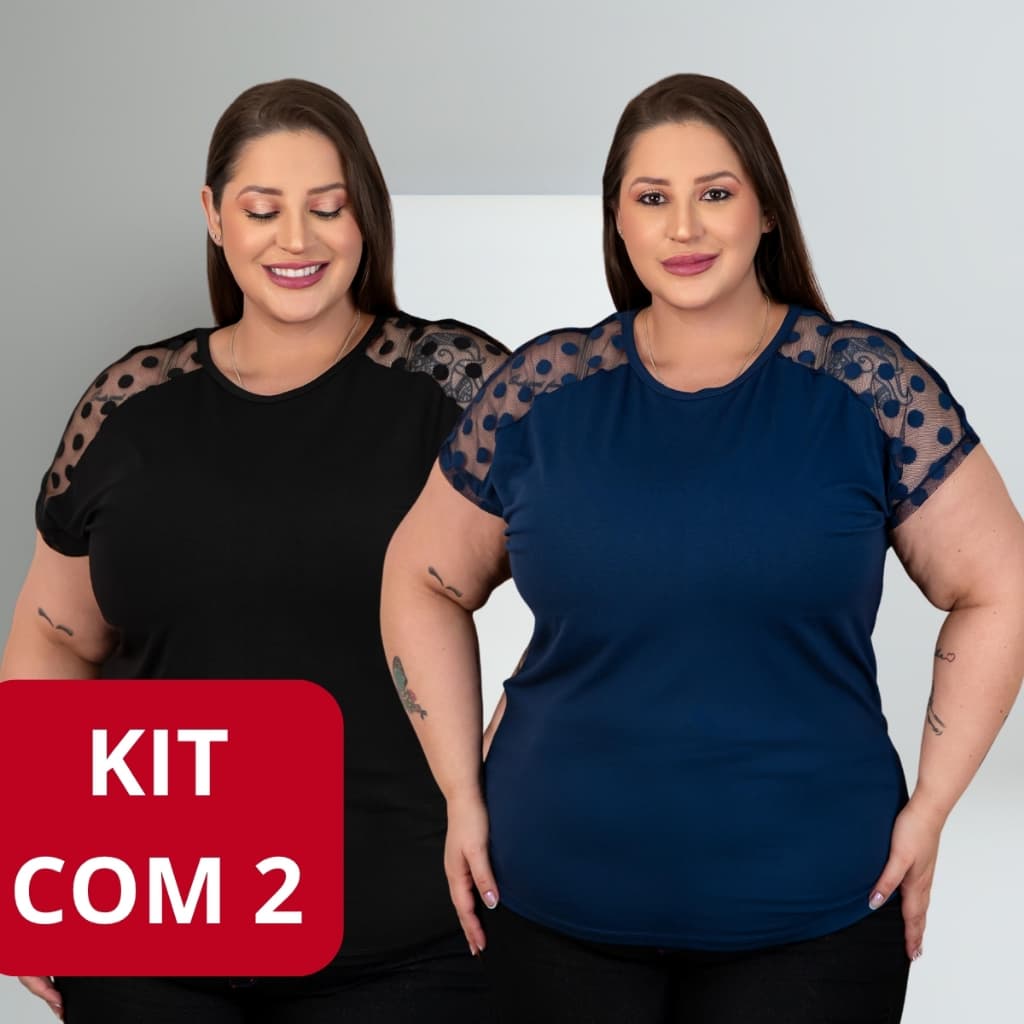 Kit 2 Feminina Plus Size G1 a G3 Viscolycra Gola Redonda Camiseta Básica Modelagem Soltinha