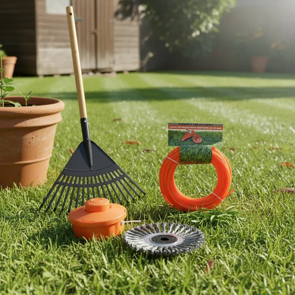Kit Limpeza Jardim Quintal Patio Rastelo Fio Nylon Escova Aco Carretel Nylon entrega imediata alta qualidade segurança