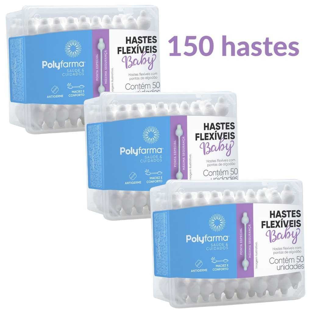 Cotonetes Hastes Flexíveis Polyfarma Baby 150 Unidades
