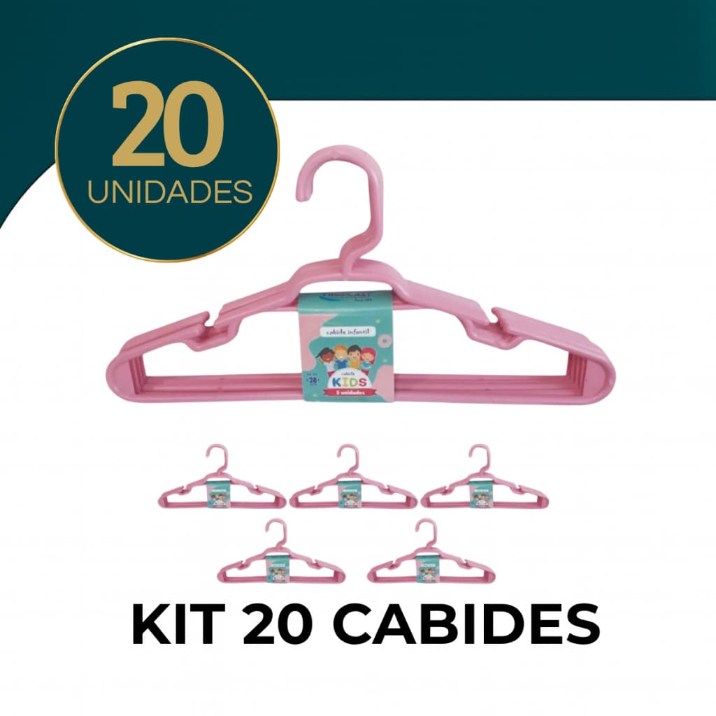 Kit 20 Cabides Infantil Bebê Baby Reforçado Plástico Rosa Roupa Resistente Premium