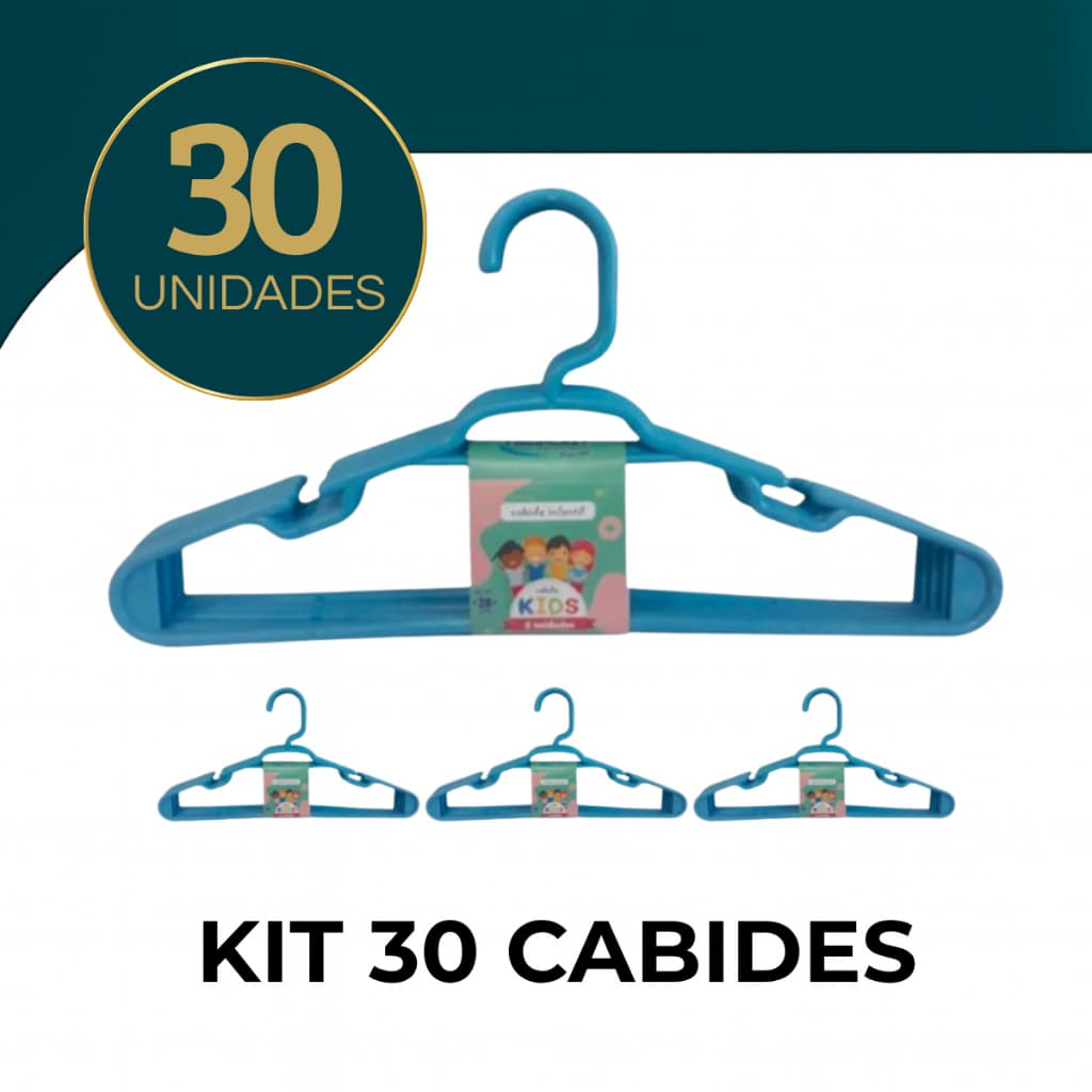 Kit 30 Cabides Infantil Bebê Baby Reforçado Plástico Azul Roupa Resistente Premium