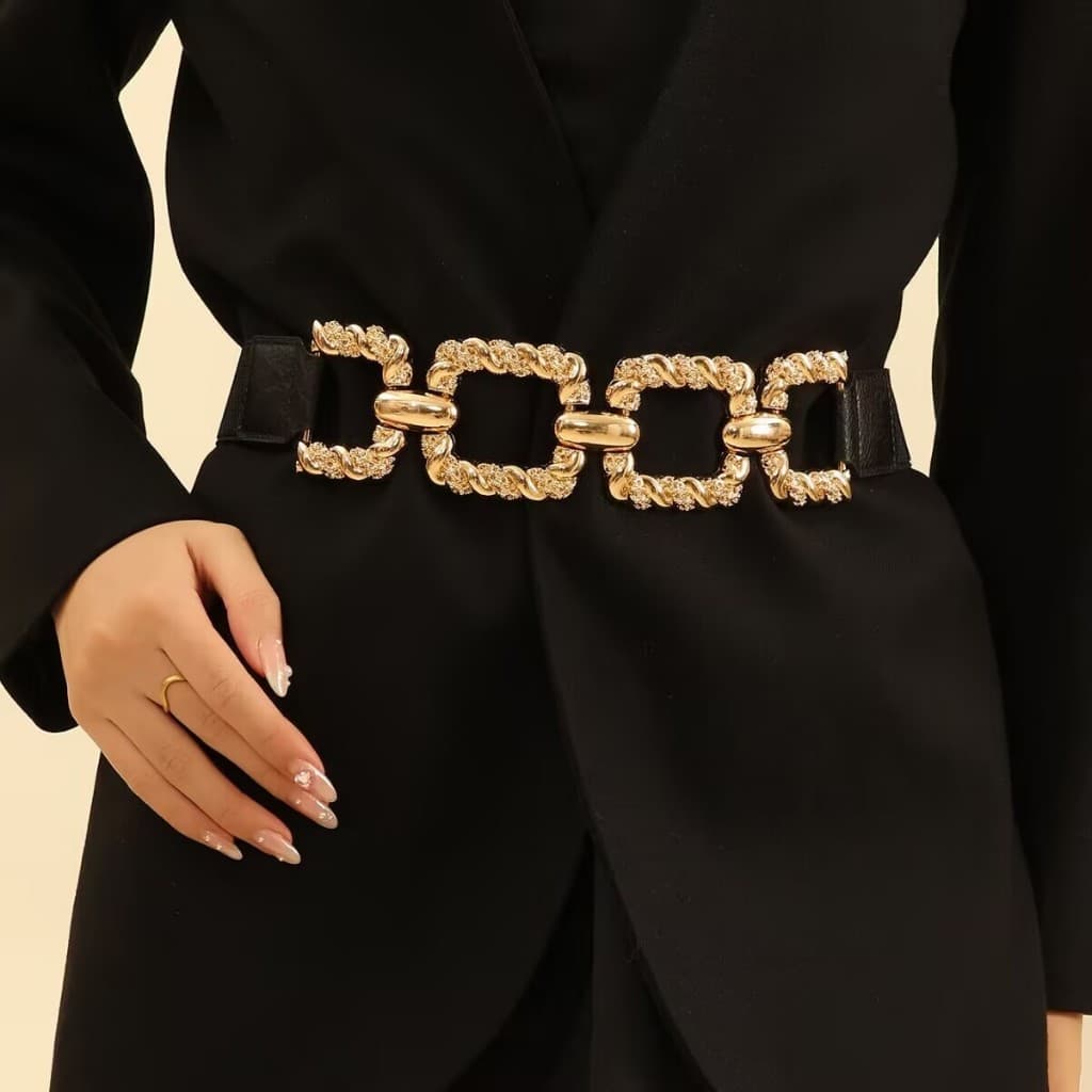 2026 moda nova cinto de corrente grossa de metal feminino cinto largo com elástico