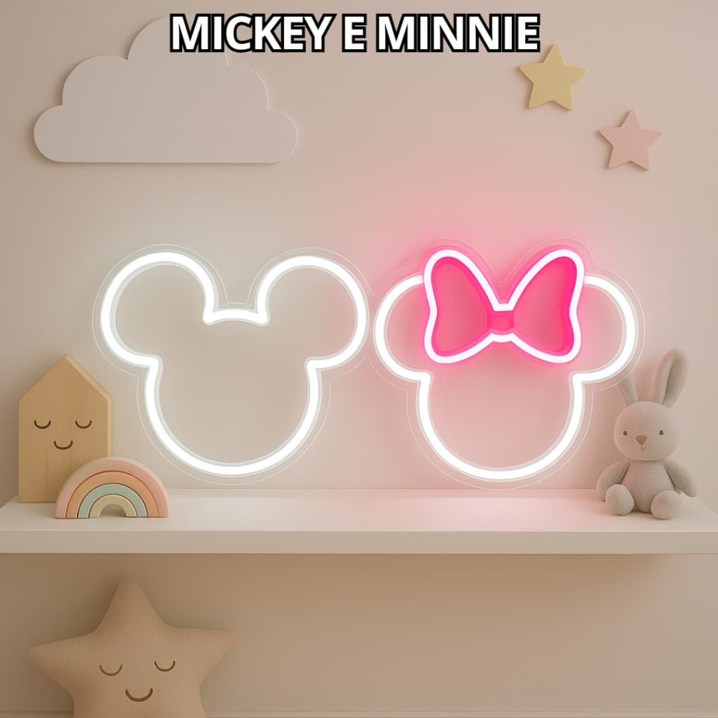 Painel LED Neon Mickey & Minnie - Decoração Temática