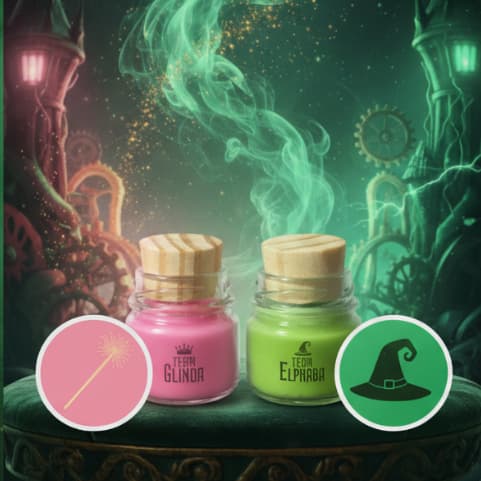 KIT WICKED - 2 Velas Aromáticas GLINDA E ELPHABA - 2 Latinhas Aromáticas Glinda e Elphaba