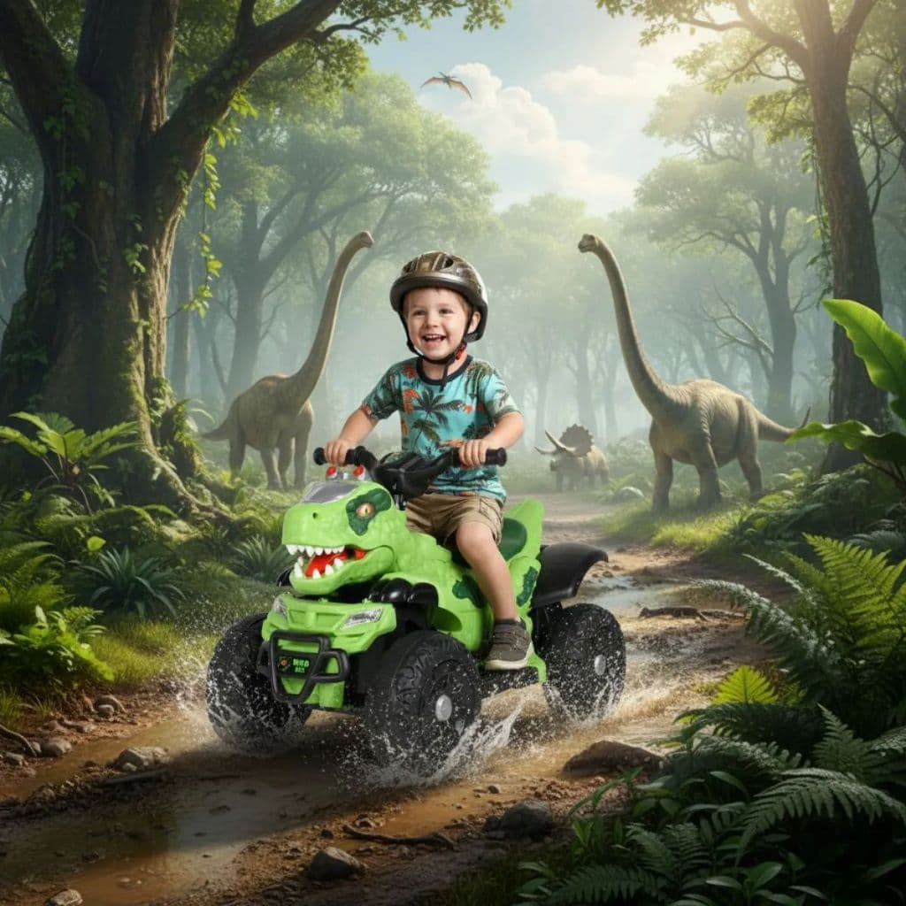 Quadriciclo Elétrico Infantil 6V Dinossauro Rex - Verde