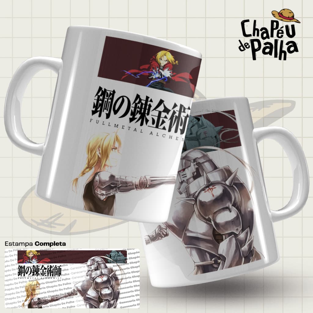 Caneca Fullmetal Alchemist Porcelana 325ml – Anime Brotherhood – Presente Otaku