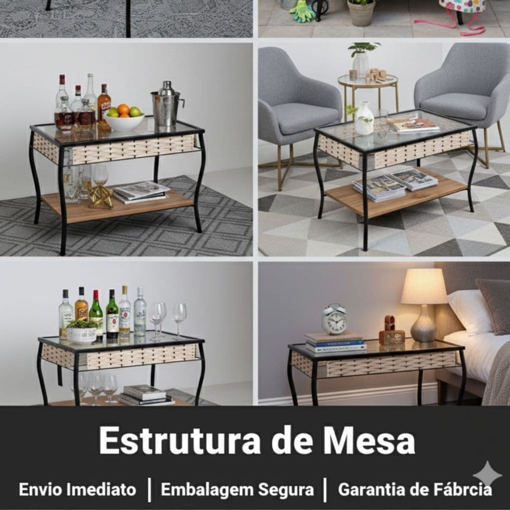 Base para Mesa de Centro Canto Lateral Vip Designer Junco Impermeável Luxo