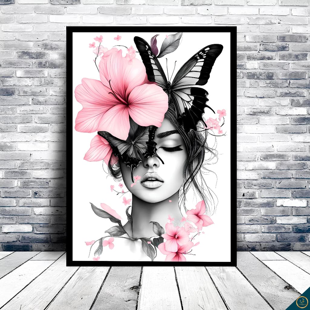 quadro decorativo salão de beleza maquiagem mulheres flores gold luxo Sala Quarto Hall Escritório