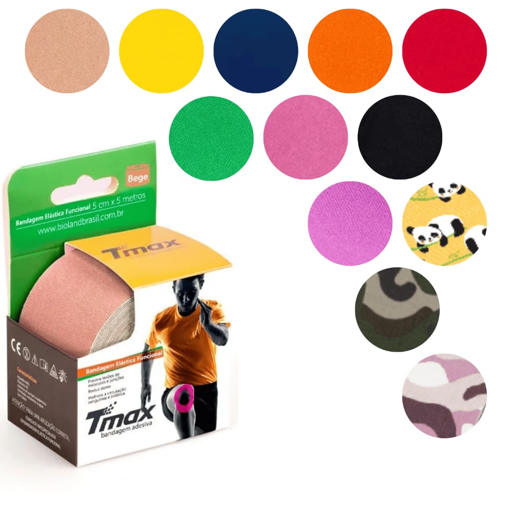 Bandagem Elástica 5cm x 5m Fita Adesiva Funcional Taping Pós Operatório Parto - Diversas Cores e Estampas - Tmax
