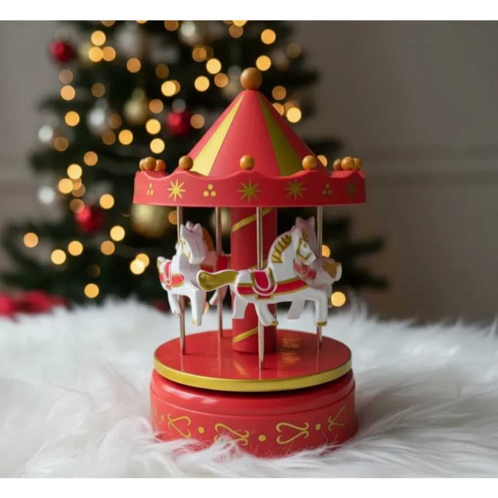 Carrossel Natalino Musical a Corda Giratório Decoração Papai Noel Natal