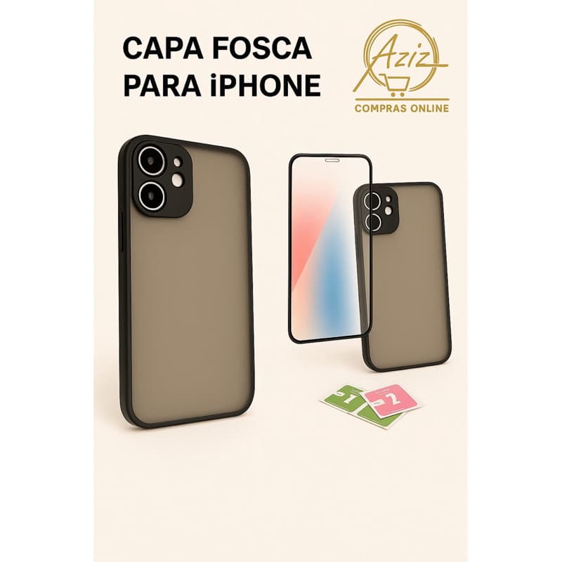 Kit Capa Fosca Premium p/ iPhone 7/8/SE/XS/XR/XS MAX/11/12/13/14/15/16PROMAX/16E/17 PRO MAX/17 AIR+ Película