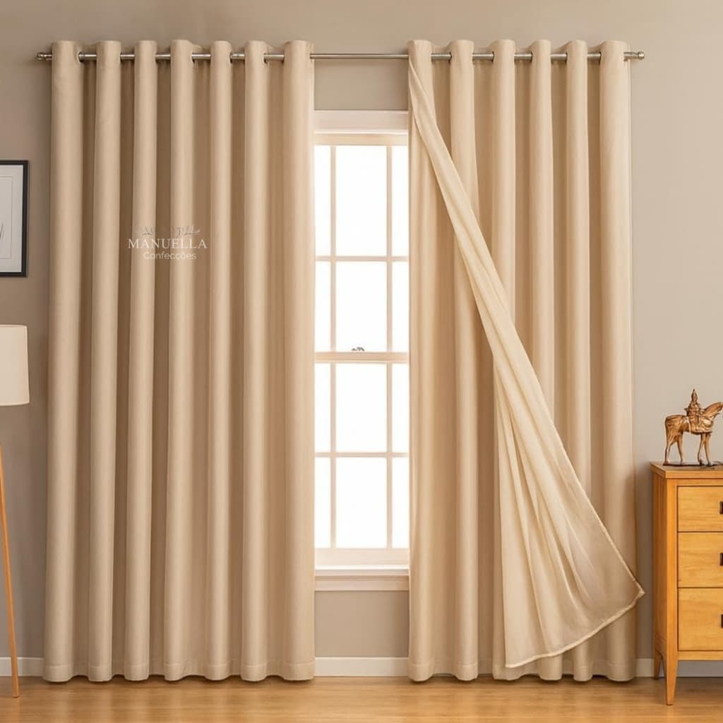Cortina Blackout PVC com Voil 2,80x2,70m — 2 Partes • Ilhós 28mm • 100% Corta Luz