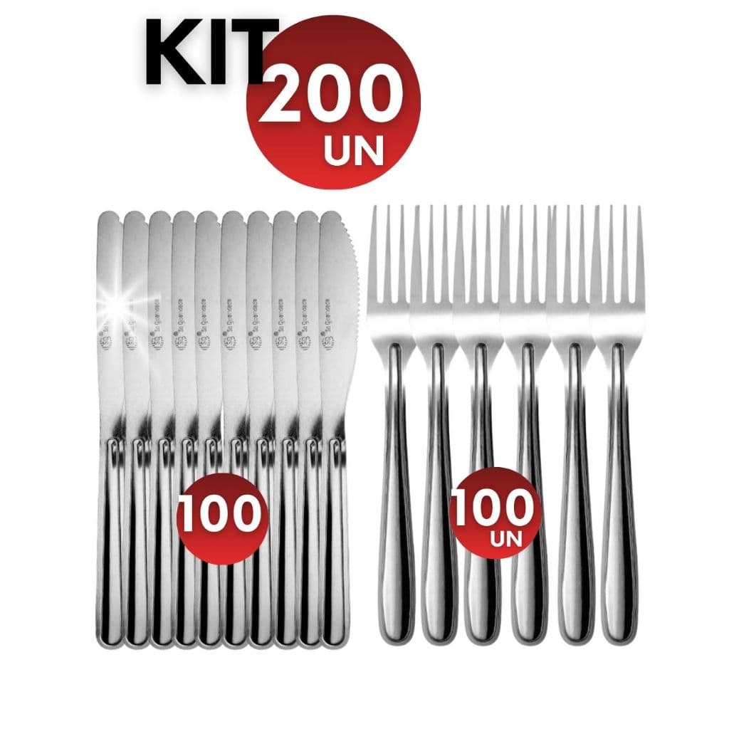 Kit 48/100/150/200 Talheres em Aço Inox Facas e Garfos de Mesa para Refeições em Bares Restaurantes e Eventos
