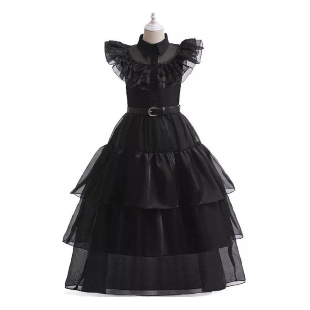 Fantasia Infantil Wandinha Luxo Halloween Com Trança