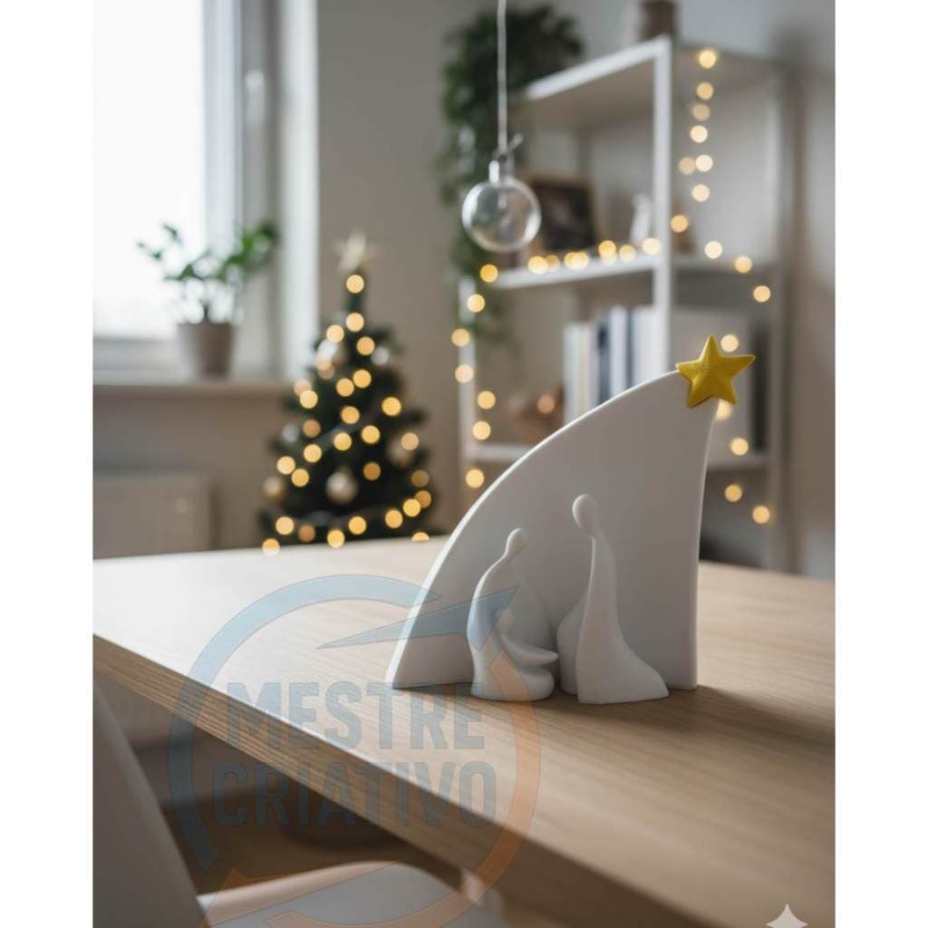 Presépio Minimalista com Estrela Dourada - Decoração Natal - Enfeite Natalino - Natal - 15,5cm alt
