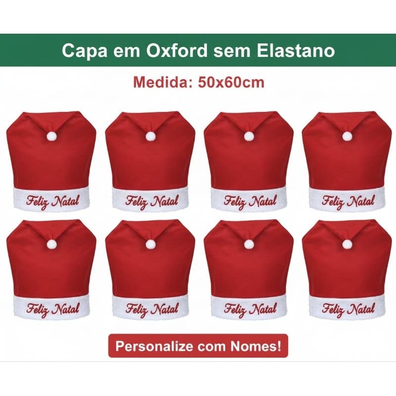 Kit Capas de Cadeira Natalinas 50x60cm em Tecido Oxford com Nome Personalizado