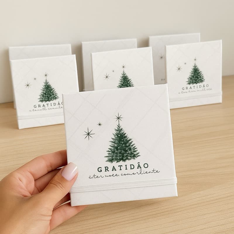 5, 10 unid. Mimo de Natal “Gratidão” COM LOGO 🎄 | ed Limitada | Bloco de Anotações 9x9 | Presente para clientes