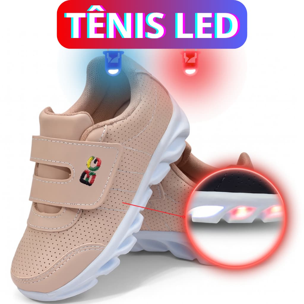 Tenis Menino Menina Casual Infantil Sapatenis Velcro LED Macio Confortável