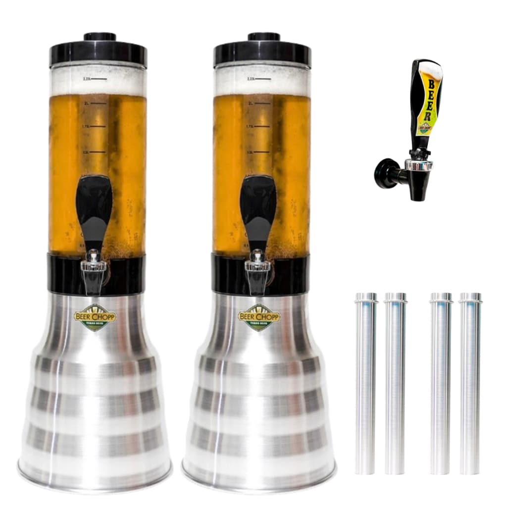 Torre Beer Chopp 2L Gelo Interno Bebida Gelada Base Giratória Copo Transparente Removível 2 Unidades