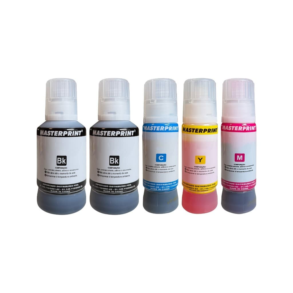 Kit 5 tintas Compatível Masterprint para uso em Epson L1250 L3250 L3210 L3150 L3110 L5290 L5190