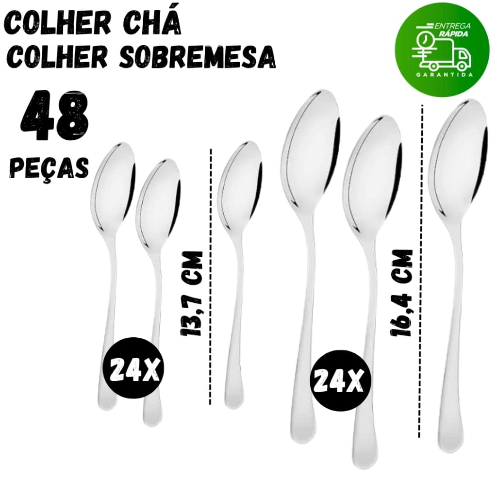Jogo 48 Talher Inox de Sobremesa e Chá Para Doces Salgados Cozinha Restaurante Padaria Buffet