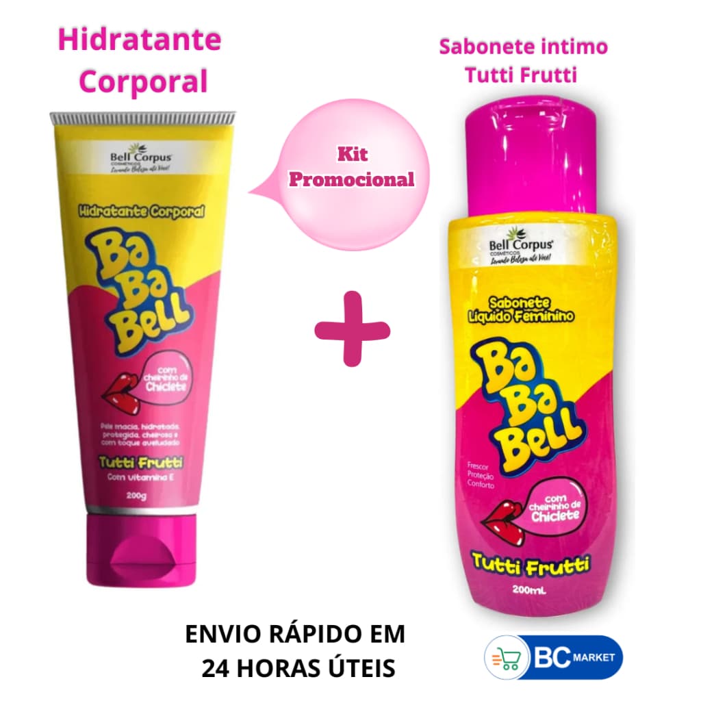 Kit Hidratante Corporal 200g e Sabonete Íntimo Líquido 200ml Bababell Tutti Frutti Bell Corpus