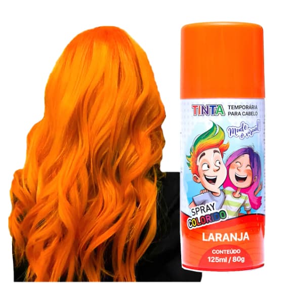Tinta Spray Temporária Para Cabelo Maluco Lavável Infantil Laranja