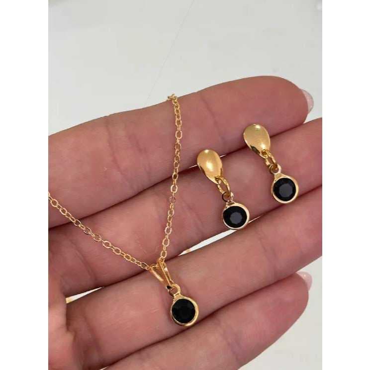 Conjunto colar e brincos 1 par cor preta