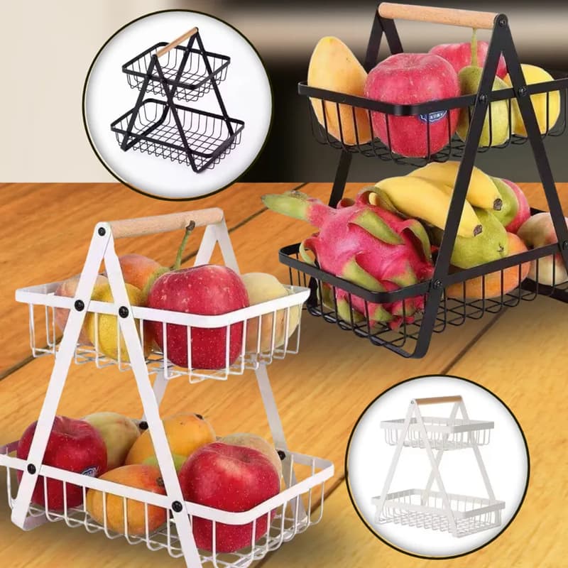 Fruteira Sortida De Mesa Organizador De Frutas Cesto Metal Aramado Multiuso Frutas Legumes Luxo Premium 2 andares