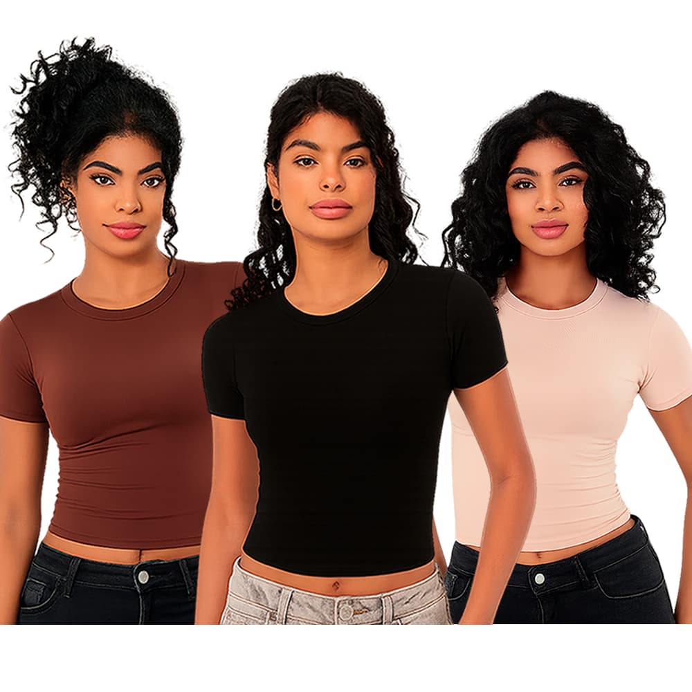 Baby Tee Feminina Slim Fit - Blusa de Compressão Manga Curta