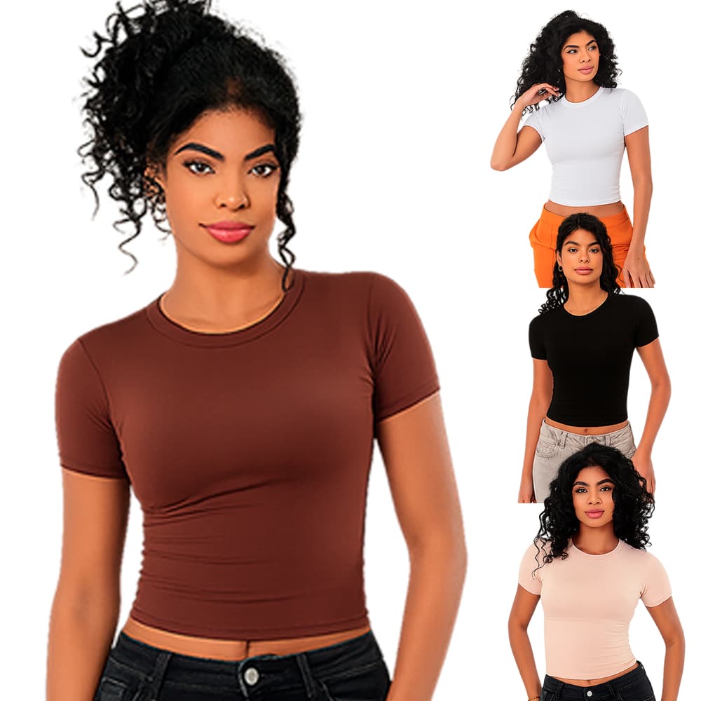 KIT 4: Blusa Slim Fit Manga Curta Suplex