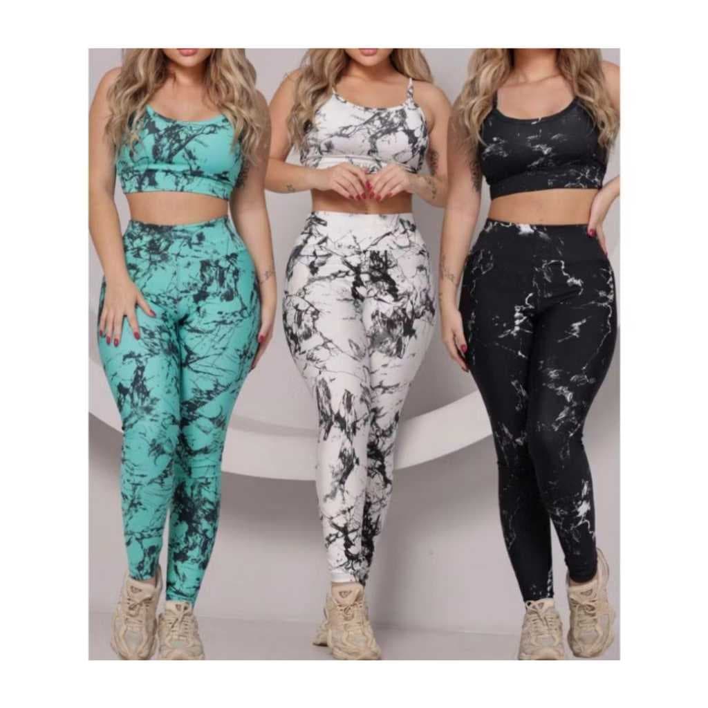 Kit 03 Calça Legging Marmorizada Tie Dye Cintura Alta
