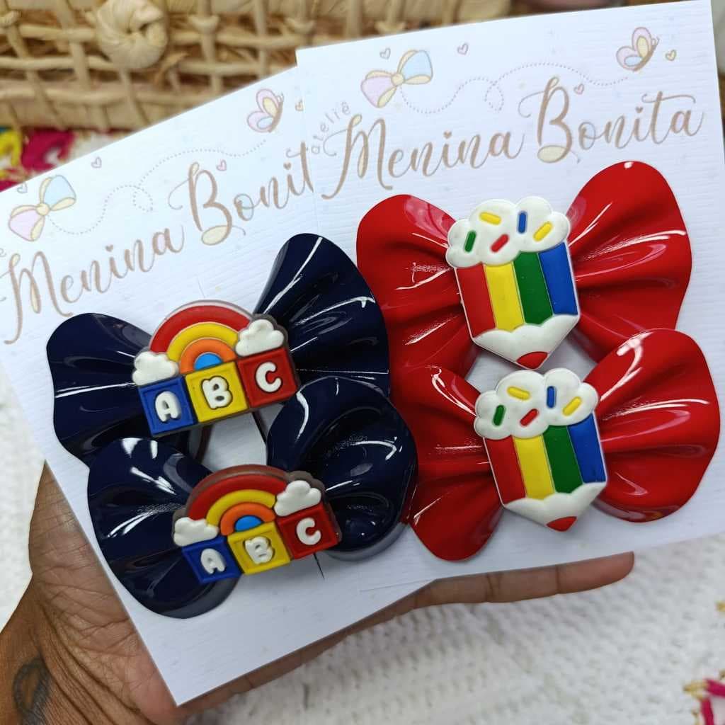 Parzinho de laços escolares infantil cabelo menina/duplinha escolar/parzinho de lonita