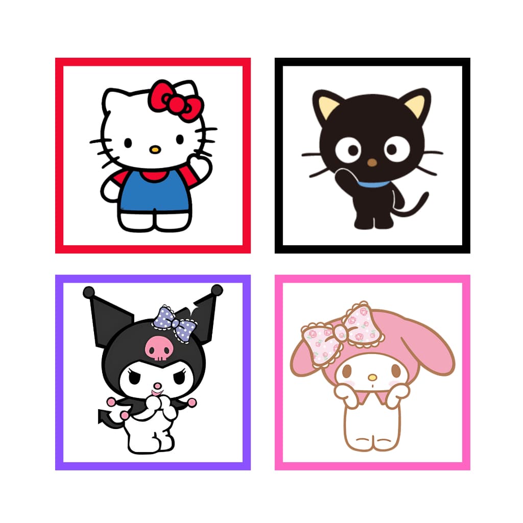 KIT 4 QUADROS HELLO KITTY - 20x20 cm - Quadro decorativo Mdf - Filme - Animação - Infantil - Vinil
