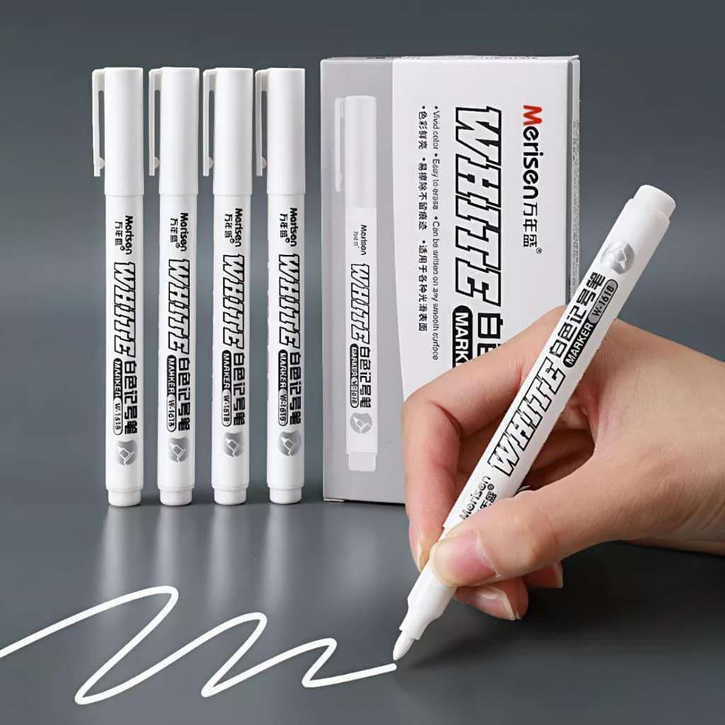 Kit 4 Canetas Branca 1mm Marcador Permanente para Superfícies Secagem Rápida À Prova D'água